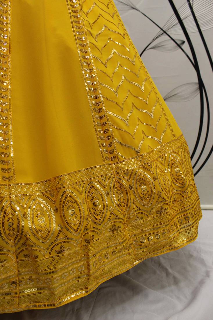 YELLOW & PINK SEQUINS EMBROIDERED GEORGETTE FESTIVE & PARTY WEAR SEMI STITCHED LEHENGA