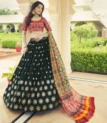 GREEN SEQUINS EMBROIDERED GEORGETTE FESTIVE & PARTY WEAR SEMI STITCHED LEHENGA