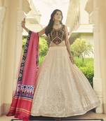 BEIGE SEQUINS EMBROIDERED GEORGETTE FESTIVE & PARTY WEAR SEMI STITCHED LEHENGA