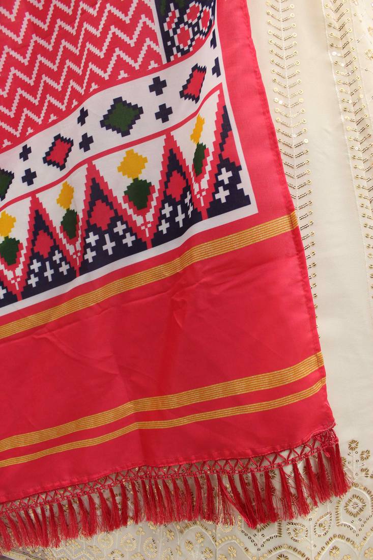 BEIGE SEQUINS EMBROIDERED GEORGETTE FESTIVE & PARTY WEAR SEMI STITCHED LEHENGA