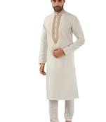White embroidered art dupion silk kurta-pajama