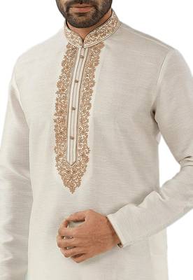 White embroidered art dupion silk kurta-pajama 2