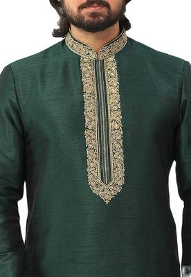 Green embroidered art dupion silk kurta-pajama 2