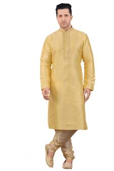 Gold embroidered art dupion silk kurta-pajama