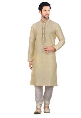 Gold embroidered art dupion silk kurta-pajama 1
