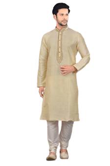 Gold embroidered art dupion silk kurta-pajama