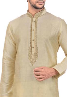 Gold embroidered art dupion silk kurta-pajama 2