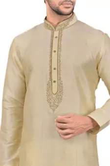 Gold embroidered art dupion silk kurta-pajama