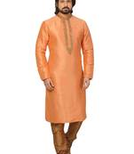 Orange embroidered art dupion silk kurta-pajama