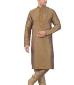 Brown embroidered art dupion silk kurta-pajama