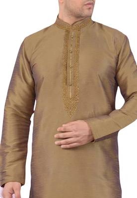 Brown embroidered art dupion silk kurta-pajama 2