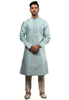 Grey embroidered art dupion silk kurta-pajama 1