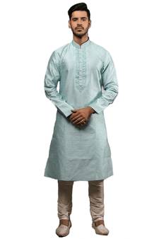 Grey embroidered art dupion silk kurta-pajama