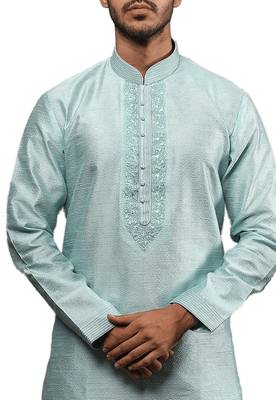 Grey embroidered art dupion silk kurta-pajama 2