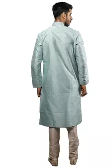 Grey embroidered art dupion silk kurta-pajama