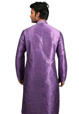 Purple embroidered art dupion silk kurta-pajama 3