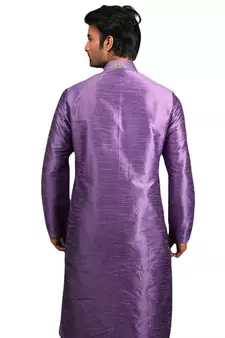 Purple embroidered art dupion silk kurta-pajama