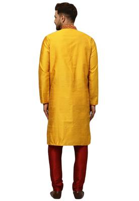 Yellow embroidered art dupion silk kurta-pajama 3