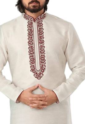 White embroidered art dupion silk kurta-pajama 2