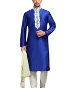 Blue embroidered art dupion silk kurta-pajama