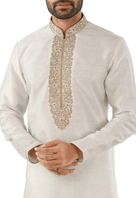 White embroidered art dupion silk kurta-pajama 2