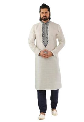 White embroidered art dupion silk kurta-pajama 1