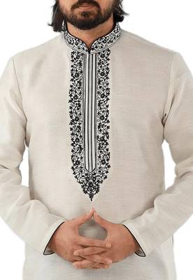 White embroidered art dupion silk kurta-pajama 2