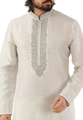 White embroidered art dupion silk kurta-pajama 2