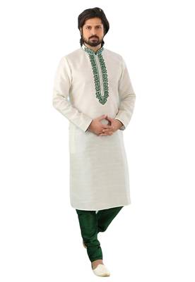 White embroidered art dupion silk kurta-pajama 1