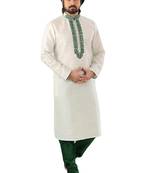 White embroidered art dupion silk kurta-pajama
