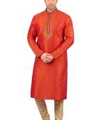 Orange embroidered art dupion silk kurta-pajama