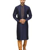 Blue embroidered art dupion silk kurta-pajama
