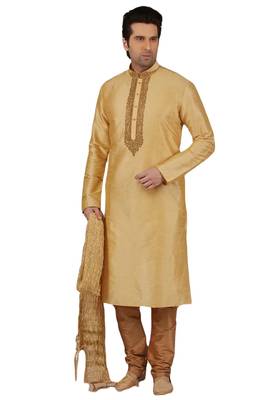 Gold embroidered art dupion silk kurta-pajama 1