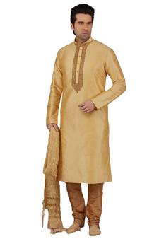 Gold embroidered art dupion silk kurta-pajama