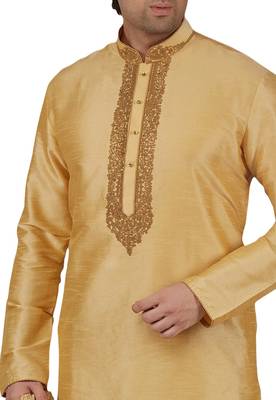 Gold embroidered art dupion silk kurta-pajama 2
