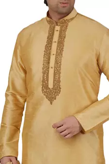 Gold embroidered art dupion silk kurta-pajama