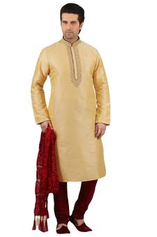 Gold embroidered art dupion silk kurta-pajama