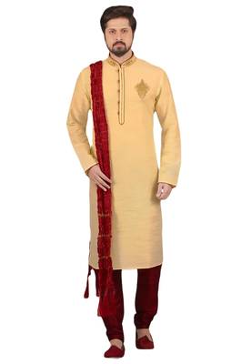 Gold embroidered art dupion silk kurta-pajama 1