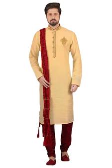 Gold embroidered art dupion silk kurta-pajama