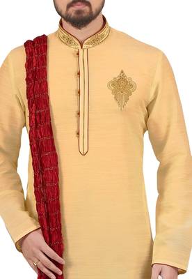 Gold embroidered art dupion silk kurta-pajama 2