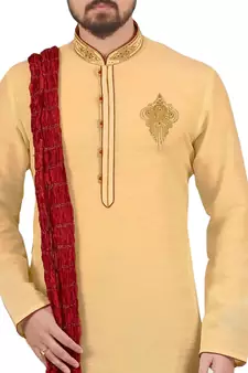Gold embroidered art dupion silk kurta-pajama