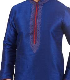 Blue embroidered art dupion silk kurta-pajama