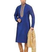 Blue embroidered art dupion silk kurta-pajama