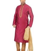 Pink embroidered art dupion silk kurta-pajama