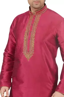 Pink embroidered art dupion silk kurta-pajama