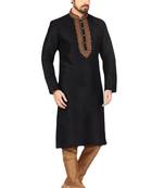 Black embroidered art dupion silk kurta-pajama