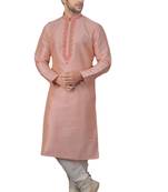 Pink embroidered art dupion silk kurta-pajama