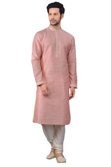 Pink embroidered art dupion silk kurta-pajama