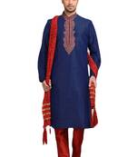 Blue embroidered art dupion silk kurta-pajama