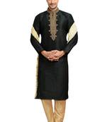 Black embroidered art dupion silk kurta-pajama